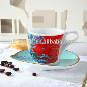 Napoli Gift Collection 100CC Hyper White Porcelain Gold Cup With Coaster of Cini with Nazar